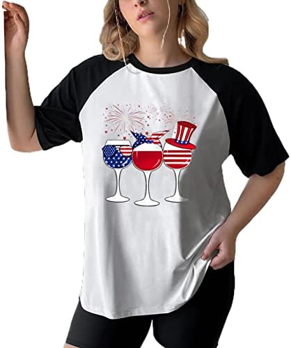 MIASHUI Tee Shirt Independence Day Flag Vrac echipajul gât cu umăr cu maneca scurta T Shirt femeie femei maneca lunga Tee