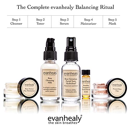 EvanHealy Balancing Set de îngrijire a pielii trandafirilor | Kit de îngrijire a feței de 5 piese pentru pielea combinată |