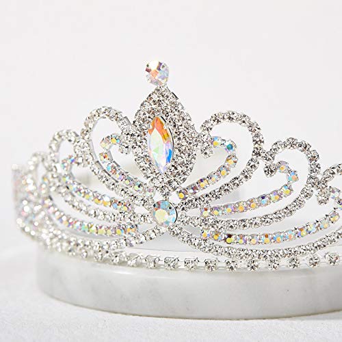 Sweetv Girls Princess Tiara, ziua de nastere Tiara pieptene pentru copii, coroana de cristal multicolor pentru fete de flori,
