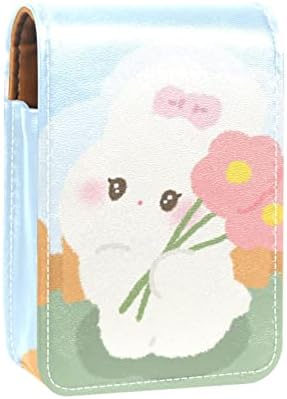 ORYUEKAN mini geantă de machiaj cu oglindă, Geantă de ambreiaj carcasă de ruj din piele, desen animat Animal Rabbit Spring