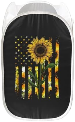 Frestree Sunflower Steag Design Pop-Up Coș de spălătorie Heavy Duty Bedroom Baie depozitare Hamper Toy Organizer Bin For Kids