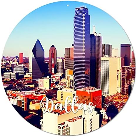 Round Metal Metal Semn American Texas State Dallas City Skyline Peisaje Cityscape City Vizualizare coroană de epocă Sign Sign