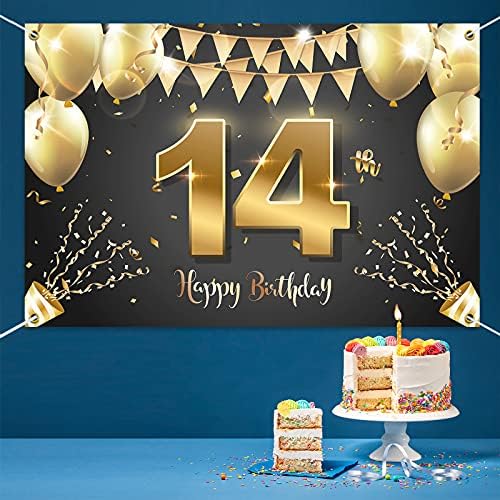 HAMIGAR 6X4FT Happy 14th Birthday Banner Backdrop-14 ani decoratiuni de ziua de nastere consumabile pentru Fete Baieti-Aur