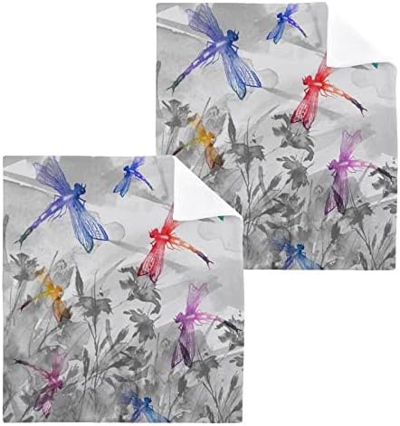 Kigai Ink Flower Flower Dragonfly Bumbac Set de 6, 12 x12 Moale Absorbent Wash Pânzi de baie Pânze de fețe pentru deget Stoluri