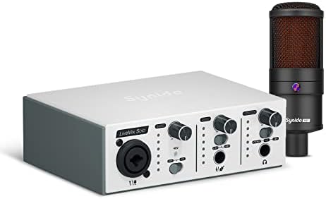 Synido Livemix Solo USB Mixer Audio Interface Bundle pentru înregistrarea streamingului de podcasting, cu trepied desktop,