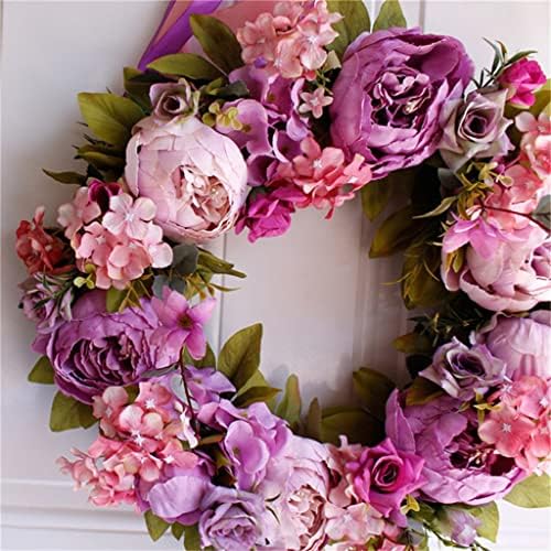 Floare violet ușor Rattan Garland retro -ușă Decorare Peon Peon artificial Coroană de nuntă Decor de nuntă