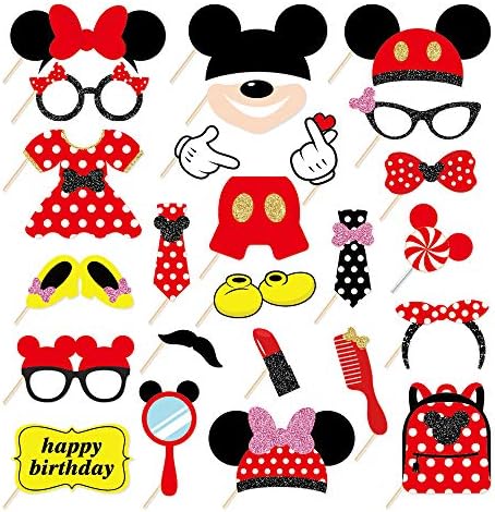 25 Mickey Red, Negru și Galben Petreceri pentru Animal Părtare Recuzări de naștere, Mickey Mouse Reps Lupluri Fotografie Recuzări