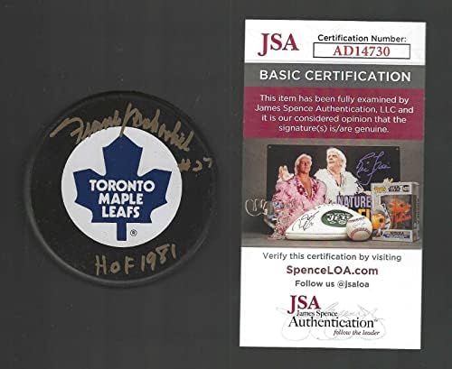 Frank Mahovlich a semnat Toronto Maple Leafs în Glas Co Puck JSA COA - autografe NHL pucks