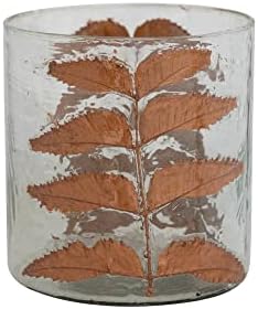 Creative Co-Op 6 Round X 6-1/2 H Suport de lumânări de sticlă cu frunze de neem natural încorporate, finisaj de cupru