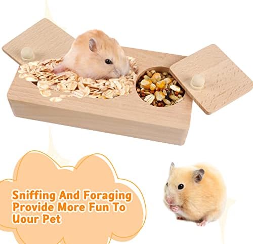 Jucărie de hrănire din lemn Feecos pentru animale de companie mici 2pcs, interactiv ascunde joc de puzzle pentru hamster, cobai,