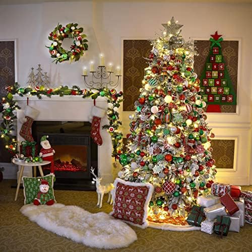 Valery Madelyn Joyful Green Green Red White Christmas Decorations Bundle | Ornamente de Crăciun de 35ct 70mm + coroană de Crăciun