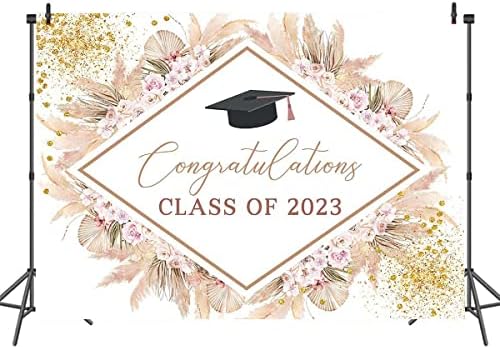 Mocsicka Boho temă fundal de absolvire Boho Chic flori roz clasa 2023 decoratiuni petrecere de absolvire vinil boem Pampas