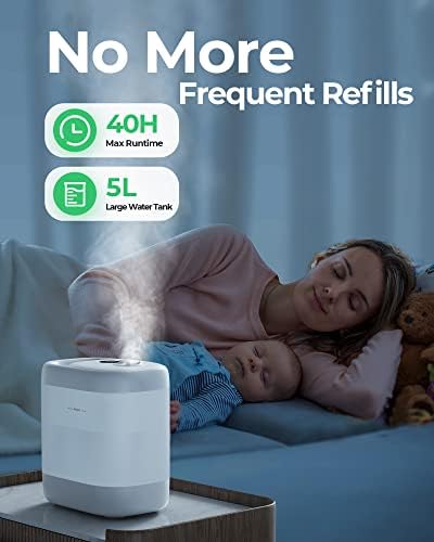 Umidificatoare Homvana Cool Mist, 5l top Fill vaporizator cu ultrasunete pentru plante Baby Kids pentru dormitor acasă, umidificator