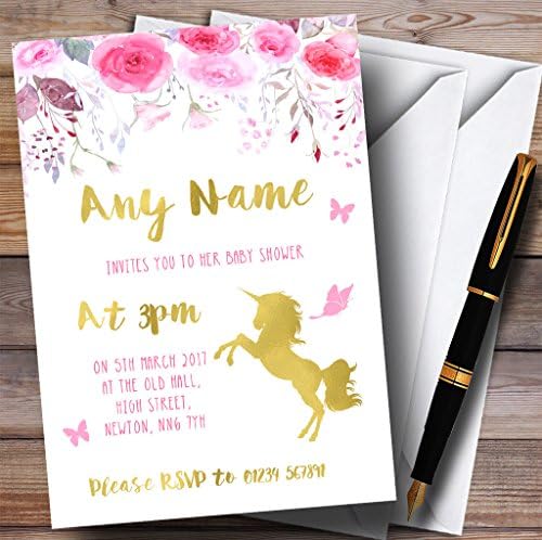 Acuarelă Aur Roz Floral Unicorn Invitatii Baby Shower Invitatii