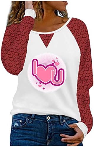 Este dragoste inima grafice Topuri pentru femei dantela maneca lunga Tricouri moda Crewneck Pulover Tees Patchwork Print tunica