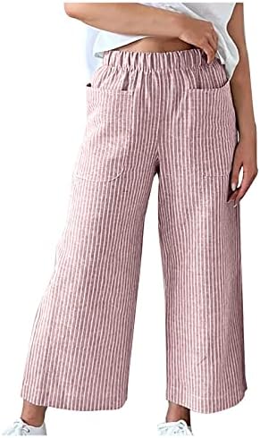 Pantaloni de lenjerie de tifon pentru femei vara vara toamna relaxat fit salonge cu dungi pantaloni cu picioare drepte haine