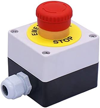 AXTI 22mm 2 NC Red Sign Ciupercă Stop de urgență Stop Push Buton Stație 10A 600V Cutie de comutare de oprire