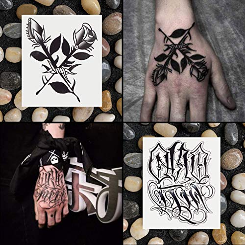 Oottati impermeabil 9 foi din spate cu mana falsă autocolante temporare de tatuaj - trandafir de flori gotic negru