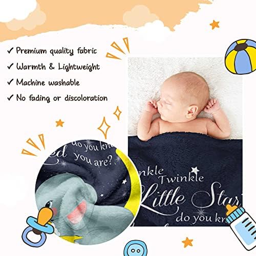 Pavo Baby Blanket Twinkle Little Star Elefant pentru bebeluși, super moale Fleece Navy Bătură Elefant Cadouri pentru nou -născut