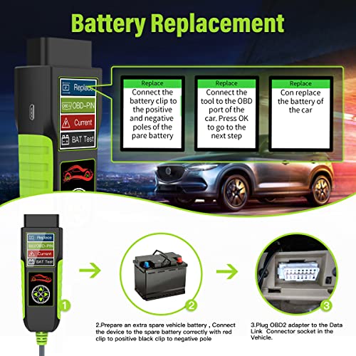 Tester de încărcare Topdiag BT400 Tester de baterie auto 12V 24V, cu Test de tensiune OBD II, diagnosticare baterie, Analizor Tester de înlocuire a bateriei 100-2000 cca cu teste de încărcare, detectare electrică a scurgerilor