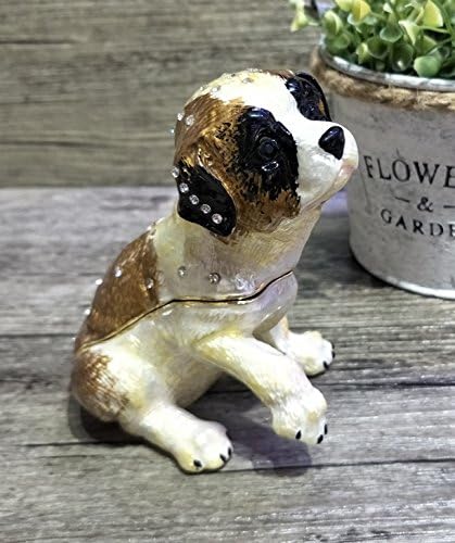 Znewlook New Dog Pewter Bejeweled Trinket Bijuterii Continuați Cutie pentru câine miniatură Sculptură Cadou de ziua de naștere