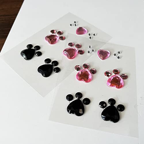 Bijuterii de față pentru pisici de cristal, pietre roz pentru pisici, cu 2 foi negre pentru pisici neagră, autocolant și 2