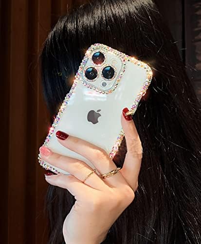 Poowar Compatibil cu iPhone 13 Pro Max Carcasă Luxur Luxury Bling Rhinestone Glitter Telefon Case pentru femei Girl 3D Diamond