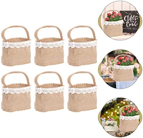 Coșuri de depozitare țesute NUOBESTY Mini coșuri de Paște, Flori de nuntă fete Handheld Lace Burlap Basket Candy Treats Bag