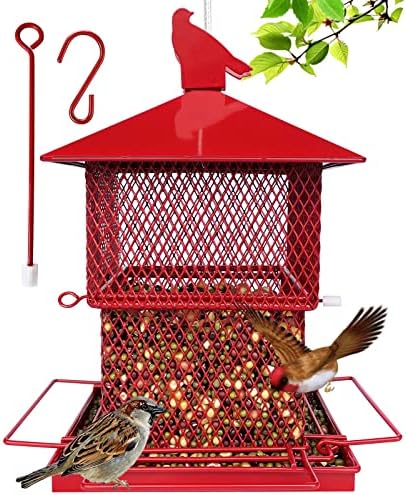 Hrănitori de păsări atârnați, hrănitori mari de semințe de păsări sălbatice în exterior, 6,5lb heavy -duty metal veverițe pentru