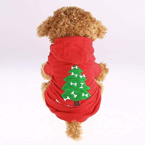 Tiaobug Câine Mâneci Scurte Tricou Costum Xmas Copac Animale De Companie Haine Hoodie Vacanță Pet Haina Îmbrăcăminte Red Mici