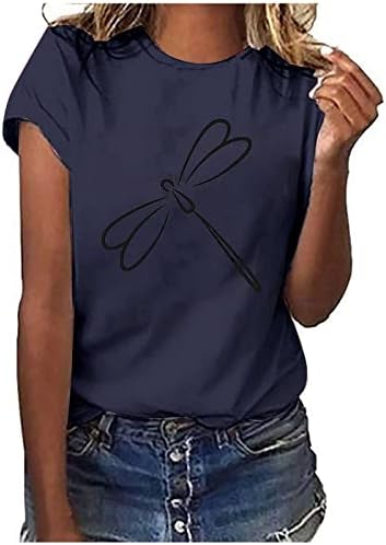Tricou grafic drăguț pentru femei cu mânecă scurtă echipaj gât Dragonfly imprimat casual tricouri de vară top