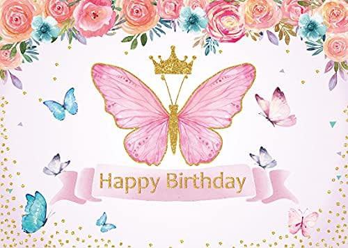 Cenven fluture ziua de naștere fundal roz trandafir Floral aur coroana fericit fotografie fundal Fata copii Printesa mireasa
