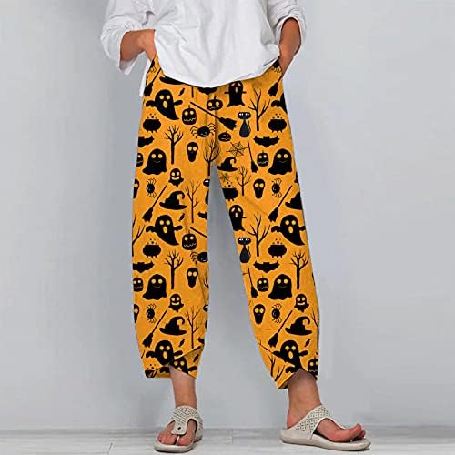 Pantaloni casual Capri pentru femei Fashion Bumbac Strețuri de lenjerie Panouri Floral Imprimare Elastică cu talie Elastică