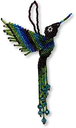 Hummingbird, figurină ornamentală cu margele, farmece de noroc, ornamente decorative, albastru, portocaliu și verde, decorare