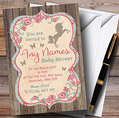Shabby Chic Woodland Unicorn Invitatii Baby Shower Invitatii