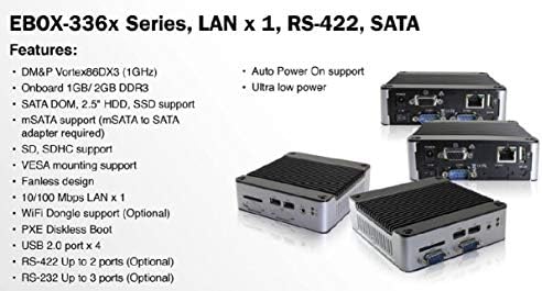 Mini Box PC EB-3362-l2b1422 acceptă ieșire VGA, port RS-422 x 2, Port SATA x 1 și Pornire automată. Dispune de 10/100 Mbps