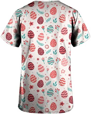 Femei V gât Floral Grafic Scrub fericit cadou Paști bluza camasa pentru femei Vara Toamna cu buzunare ZR ZR