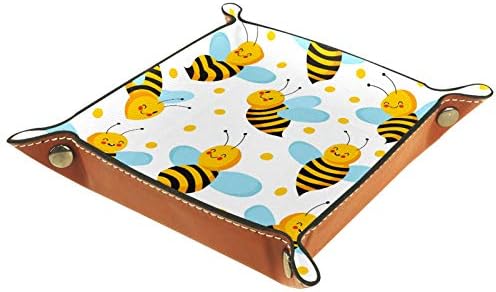 Lyetny Cute Cartoon Bee Organizator pentru tavă Cutie de depozitare Noptieră Caddy Desktop Tavă Schimbare Tasta portofelului