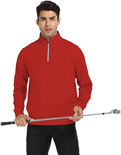 Deolax sfert Zip pulover bărbați Dry Fit 1/4 Zip Golf Pulover UPF50 + Umiditate Wicking Mock gât Mens Pulover Bluze